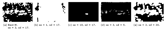 Higher values of sd or lower values of se (Figure 7(e) and 7(b)) lead to an extreme movement detection; higher values of se or lower values of sd (Figure 7(c) and 7(d)) lead to incomplete movement detection.