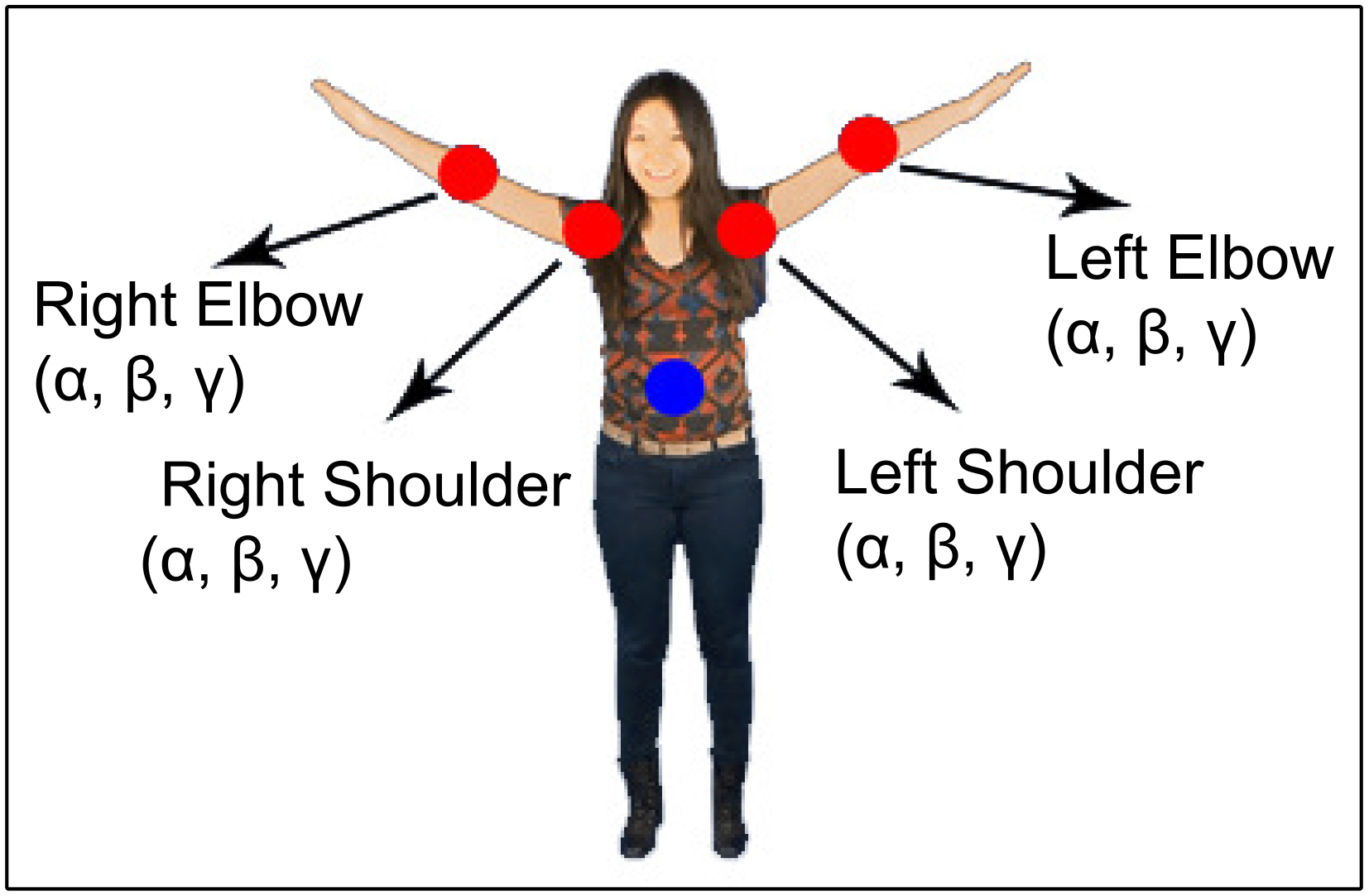 The four joints that are tracked by the game. The Euler angles for each joint are recorded as references and saved to that player′s profile.