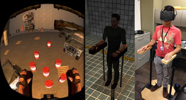 Screenshots and photo depicting the virtual pole setup used in Experiment 1.