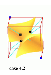 Topological configurations with no ambiguous faces: trilinear model in yellow-orange, isopoints in black, positive nodes in blue, rays in cyan.