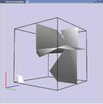 Isosurface in a cell with 2 body saddle points. The images in the third row show the first and last cases of the first row from other viewpoint. The image of the second row shows an intermediate case.