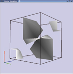 Isosurface in a cell with 2 body saddle points. The images in the third row show the first and last cases of the first row from other viewpoint. The image of the second row shows an intermediate case.