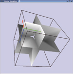 Isosurface in a cell with 2 body saddle points. The images in the third row show the first and last cases of the first row from other viewpoint. The image of the second row shows an intermediate case.