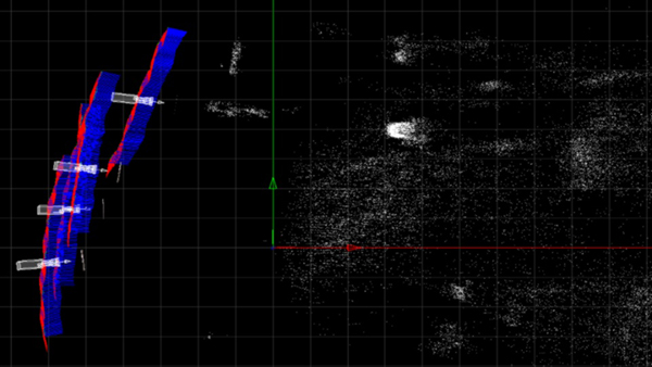 Top view on the resulting camera path of four moving cameras. The four independent reconstructions were registered into a common global coordinate system.