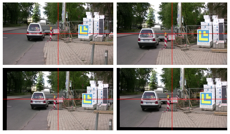 Example 3 - Original image sequence (top), result of stabilization by fixation (bottom).